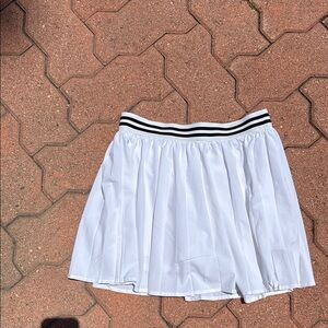 White Pleated Skirt with Black Stripe Waistband